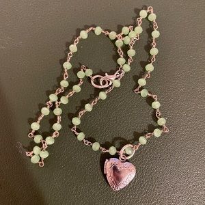 Light green rosary locket necklace